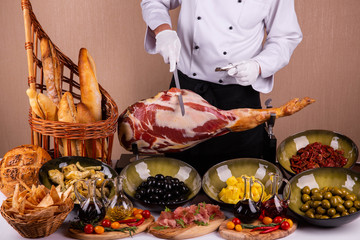 Giving of gammon with snack and white loaf