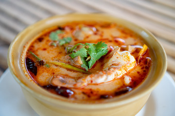 Tom yum mixed seafood ,Spicy mixed seafood.