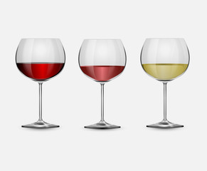 Glass of Wine 3D set. Vector illustration.
