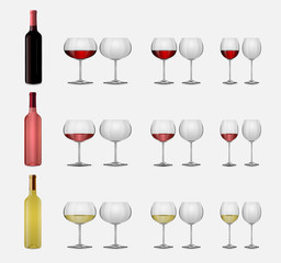 Wine Bottle 3D set. Vector illustration.