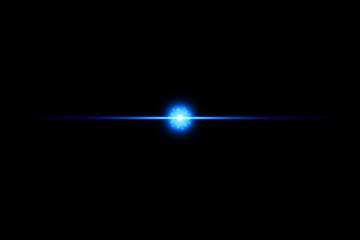 Shape, Single Line, Light Beam, Spotlight, Star. Blue neon lines with light effects isolated on black transparent background. Vector illustration