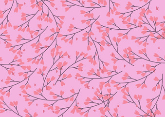 Flower shaped heart on a beautiful pink background. Sakura.vector illustrator isolated