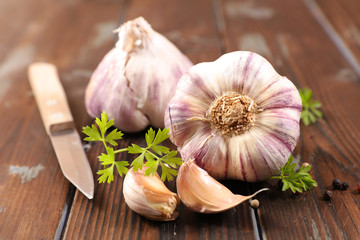 garlic on wood background