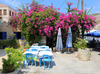 Seafood Restaurant with Flowers by the sea  in Kastellorizo,Greece