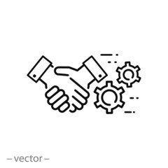 Fototapeta na wymiar handshake icon, task relation line sign on white background - editable vector illustration eps10