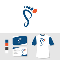 Foot podiatry logo design with business card and t shirt mockup