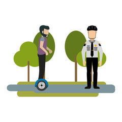 Man and police with hoverboard
