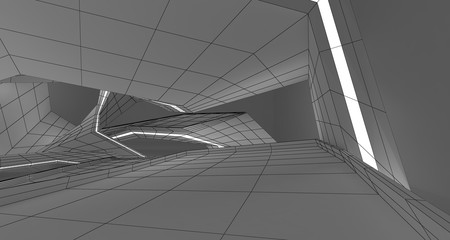 Abstract drawing white interior multilevel public space. 3D illustration and rendering.