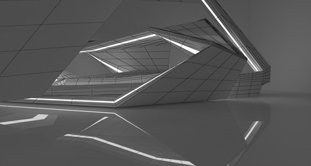 Abstract drawing white interior multilevel public space. 3D illustration and rendering.