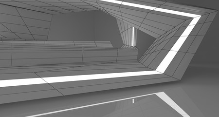 Abstract drawing white interior multilevel public space. 3D illustration and rendering.