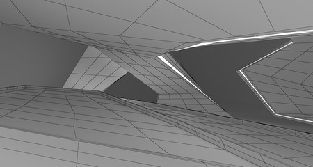 Abstract drawing white interior multilevel public space. 3D illustration and rendering.