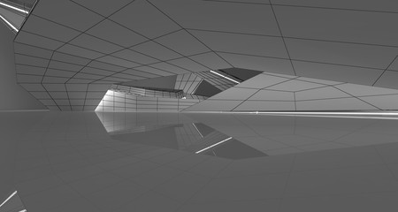 Abstract drawing white interior multilevel public space. 3D illustration and rendering.