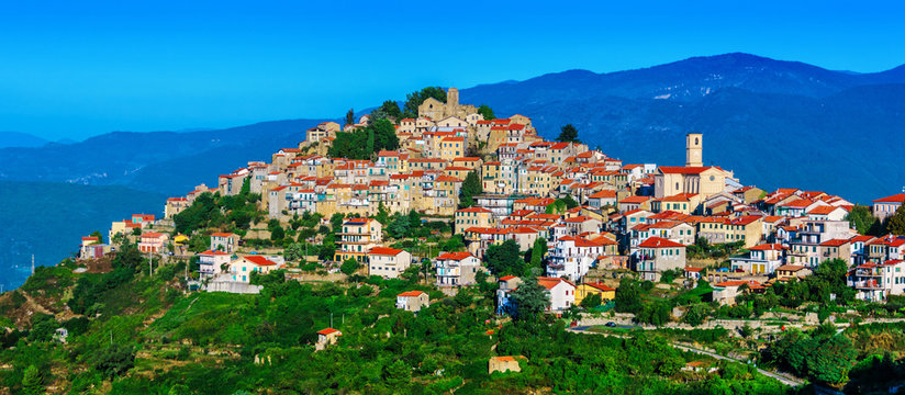 View of Bajardo in the Province of Imperia, Liguria, Italy