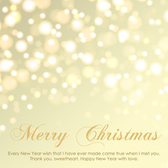 Merry Christmas card with defocused lights. Vector.