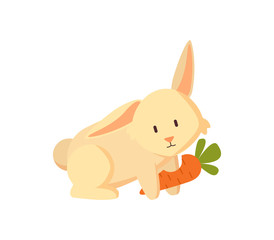 Bunny with Carrot Veggie Cute Creature Isolated