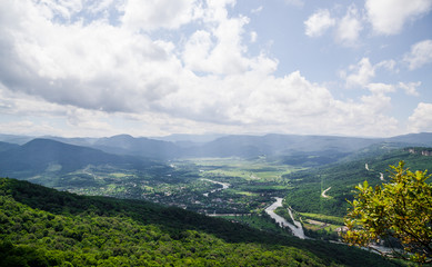 View from the mountain to the village of Dakhovskaya, Adygea.