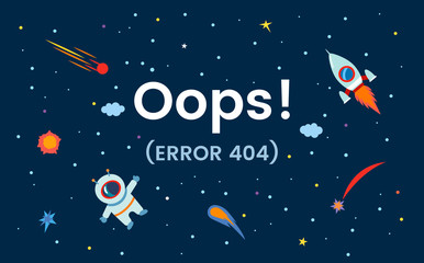 Space with the stars, the cosmonaut and the rocket. Site error 404. Page not found.platform vector illustration for web