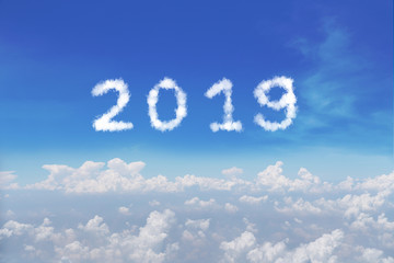 background of clear blue sky with 2019 clouds
