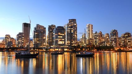 Sunset scene of the Vancouver, Canada cityscape