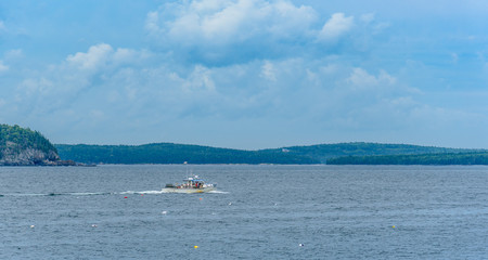 Fototapeta premium Lobster Boats Anchored in a Maine Harbor
