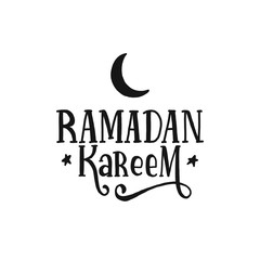 Hand drawn lettering ramadan kareem with moon and star. Calligraphy ramadan kareem for muslim holy month for print, card, poster, banner.