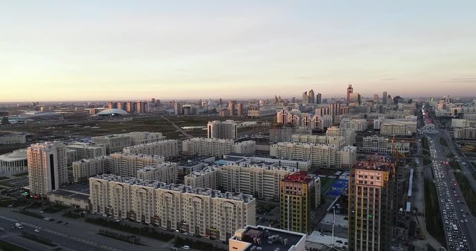 Aerial cityscape Panoramic view of Almaty city, Kazakhstan.