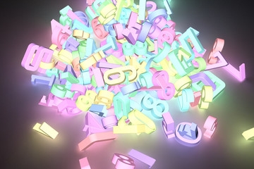 CGI typography, character, 123 number for design texture, background. Colorful 3D rendering.