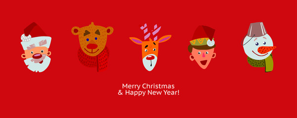 Christmas characters greeting banner