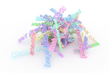 Colorful 3D rendering. Character thank you. For graphic design or background, CGI typography.
