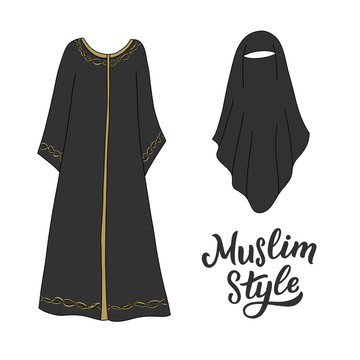 Traditional Islamic Women Clothes Hijab Abaya And Niqab Himar. Muslim Dress.