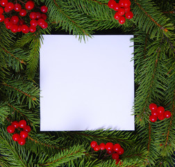 Obraz na płótnie Canvas Christmas tree branches with paper card note.