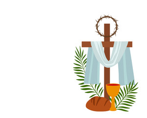 Christian banner Holy Week with a collection of icons about Jesus Christ. The concept of Easter and Palm Sunday. flat vector illustration