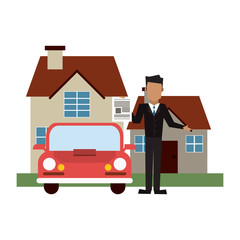 Businessman with house and car