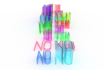 Decorative, illustrations CGI typography, character yes or no, for design texture background. Colorful transparent plastic or glass 3D rendering.