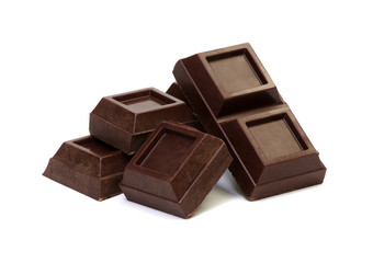 Chocolate pieces on a white