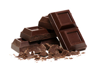 Chocolate pieces on a white