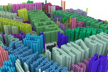 Obraz premium Colorful 3D rendering. Background abstract shape composition, geometric structure block for design, graphic resource. Concept.