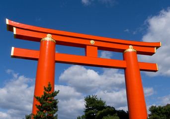 Fototapeta na wymiar Giant Red Arches of the Fushimi Inari Taisha Shrine in Kyoto Japan