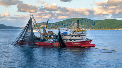 Commercial fishing boat sailing in Bosphorus, istanbul, Turkey