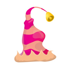 vector funky pink stripped cartoon christmas elf hat isolated on white background. vector kids colorful elf hat icon or label. Christmas decorative design element for banner or poster