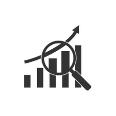 Search graph icon, magnifying glass. Vector illustration, flat design.