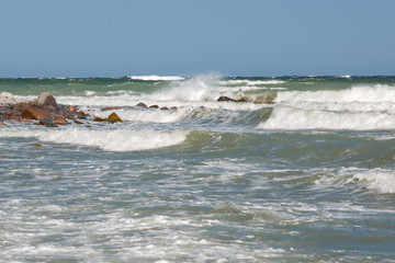 waves crashing on rocks