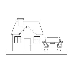 House and car black and white