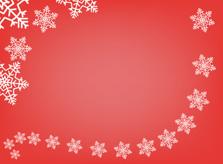 Frame vector Christmas and New year. Red isolated background with white snowflakes with space for text. Greeting card, banner.