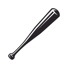 Monochrome baseball bat, icon sports tool. Vector illustration, isolated on white background. Simple shape for design logo, emblem, symbol, sign, badge, label, stamp.