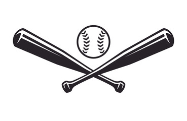 Fototapeta Monochrome two crossed baseball bats, icon sports tool. Vector illustration, isolated on white background. Simple shape for design logo, emblem, symbol, sign, badge, label, stamp. obraz
