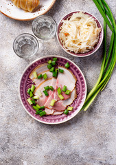 Appetizers for vodka, bacon and sauerkraut