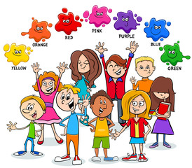 basic colors educational page with kids