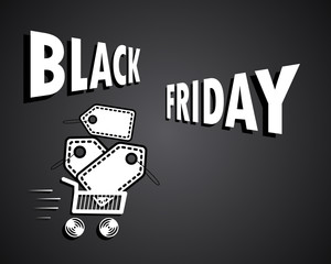 Black Friday. Concept, sale. Bang the shards. shopping cart banner. Big discount. Paper price tag. Vector illustration.