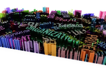 Colorful 3D rendering. Shape composition, geometric structure, block for design texture, background.